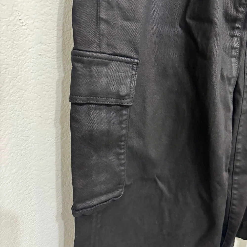 DL1961 Hepburn Wide Leg High Rise Vintage Black Coated Cargo Jeans Pants Sz 33